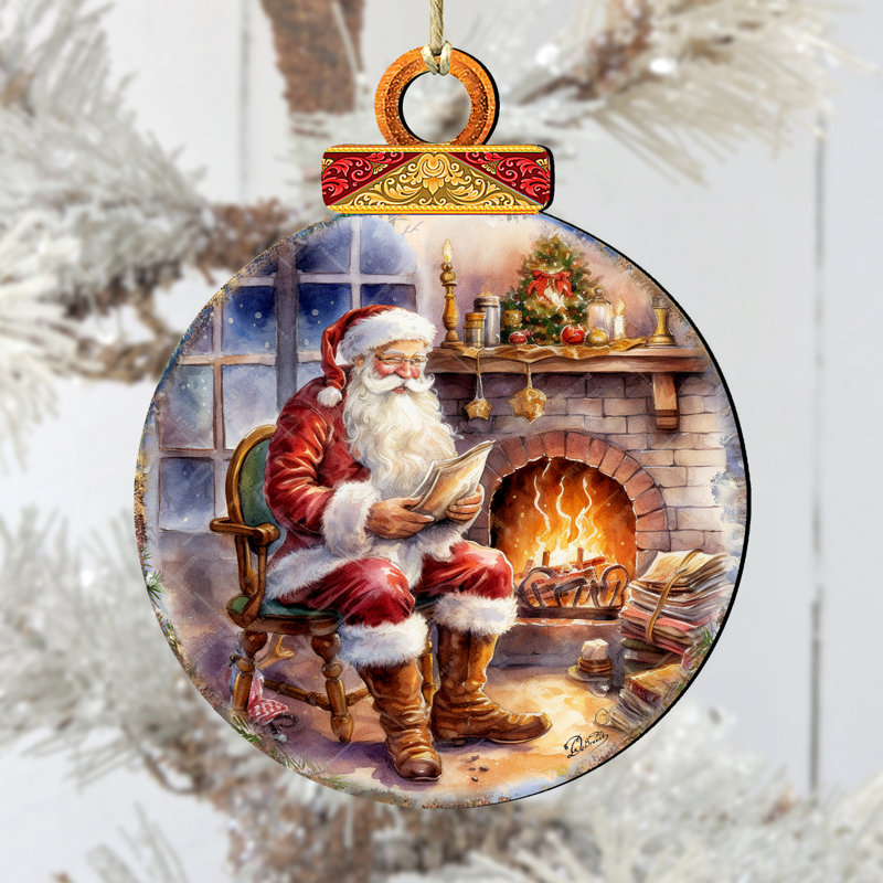 Ornement en bois Père Noël au foyer
