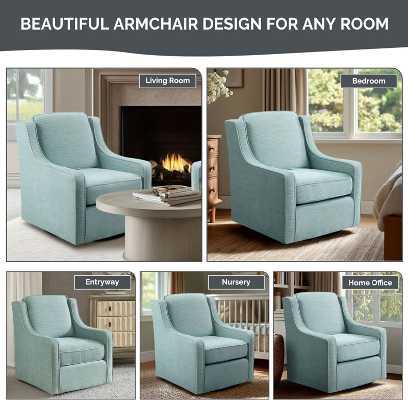 Harris Upholstered Swivel Armchair, Dusty Aqua Chevron Microfiber
