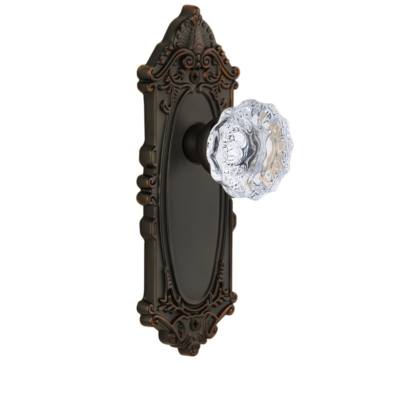 Grandeur Grande Victorian Plate Passage with Fontainebleau Crystal Door Knob, Timeless Bronze, 2 3/4"