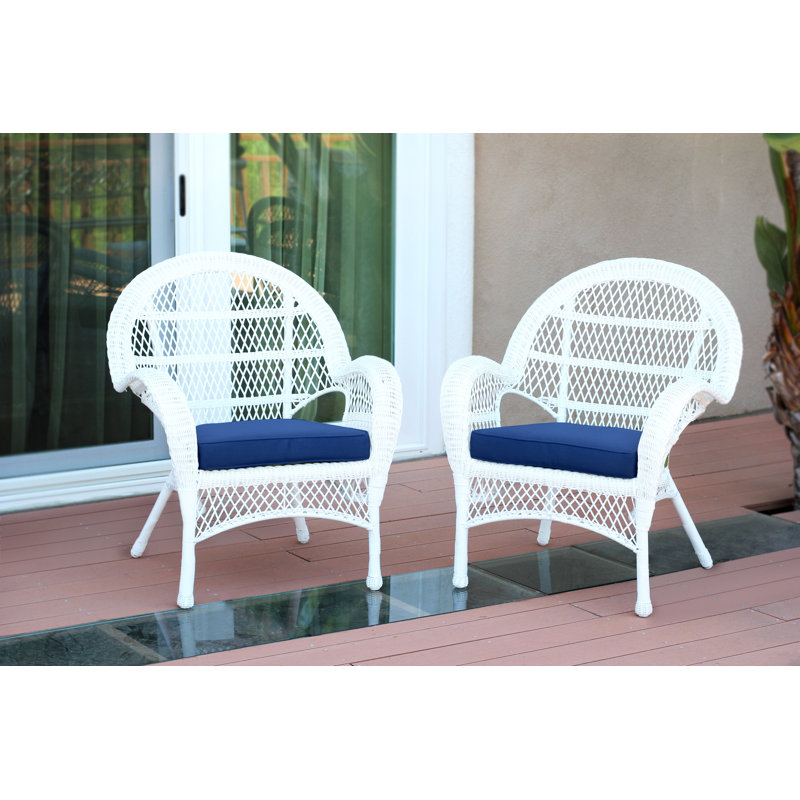 Maltby Wicker Outdoor Lounge Chair, Blue, White