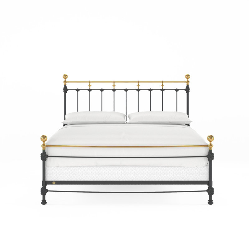 Lit en fer et laiton Excelsior, Très grand californien, Flat Black/Antique Gold