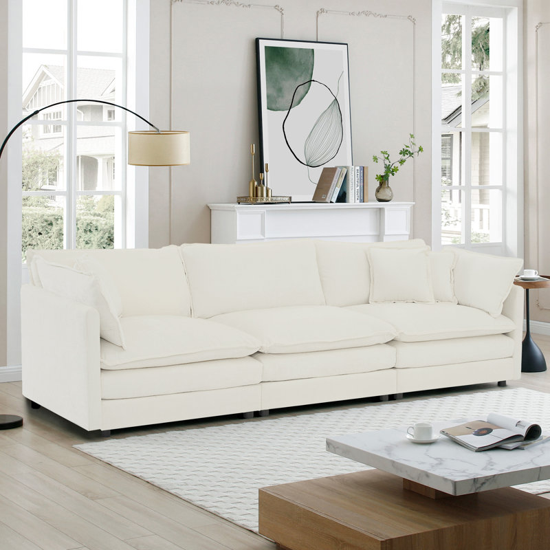 Chenille Cloud Canapé, canapé 4 places pour le salon , H 33 po x l 111,5 po x P 35 po, 3, Blanc / Blanc