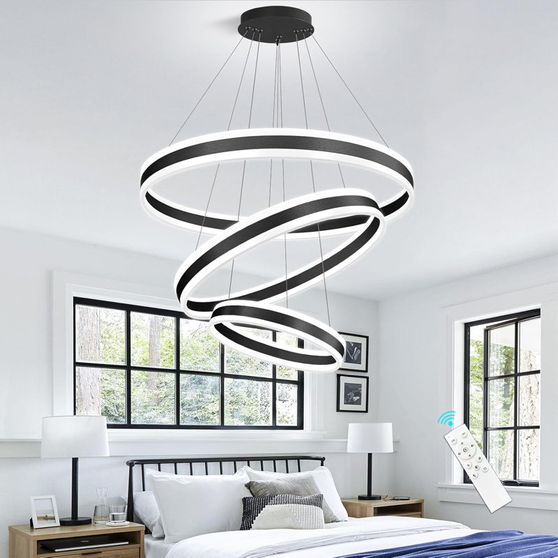 3 - Light Modern Led Dimmable Chandelier, Matte Black, Black