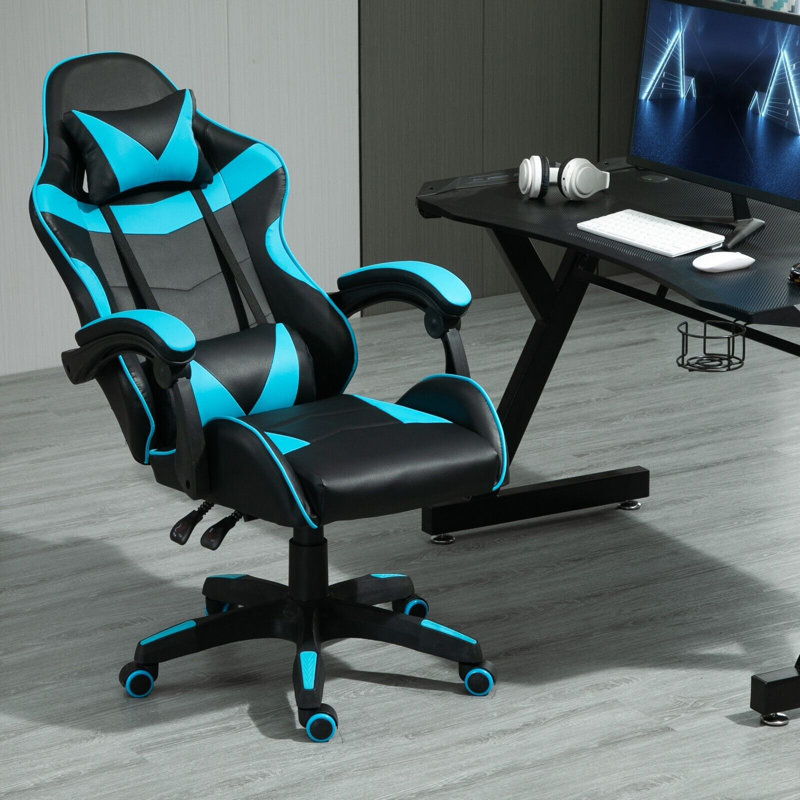 Inbox Zero Adjustable Reclining Ergonomic Faux Leather Swiveling PC & Racing Game Chair, Blue
