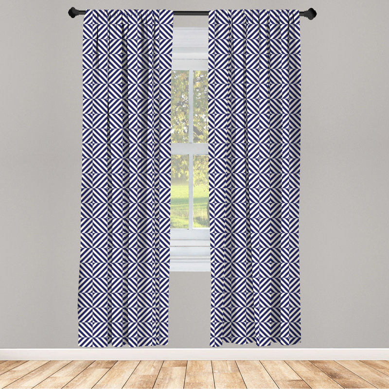 Blue Geometric Pattern Room-Darkening Rod Pocket Curtain Panels