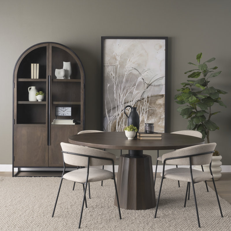 Dark Brown Mango Wood and Iron Arched Curio Cabinet