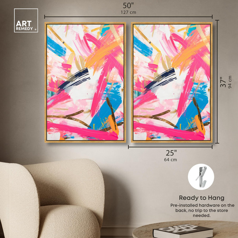 Exuberant Language Canvas Print Modern Abstract Art Set by Art Remedy, Black Frame, 10 x 15, H 37 po x l 25 po, Gold Frame