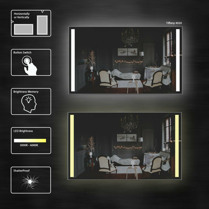Allyria Frameless LED Lighted Bathroom Mirror / Vanity Mirror, 28.5" x 44.5"
