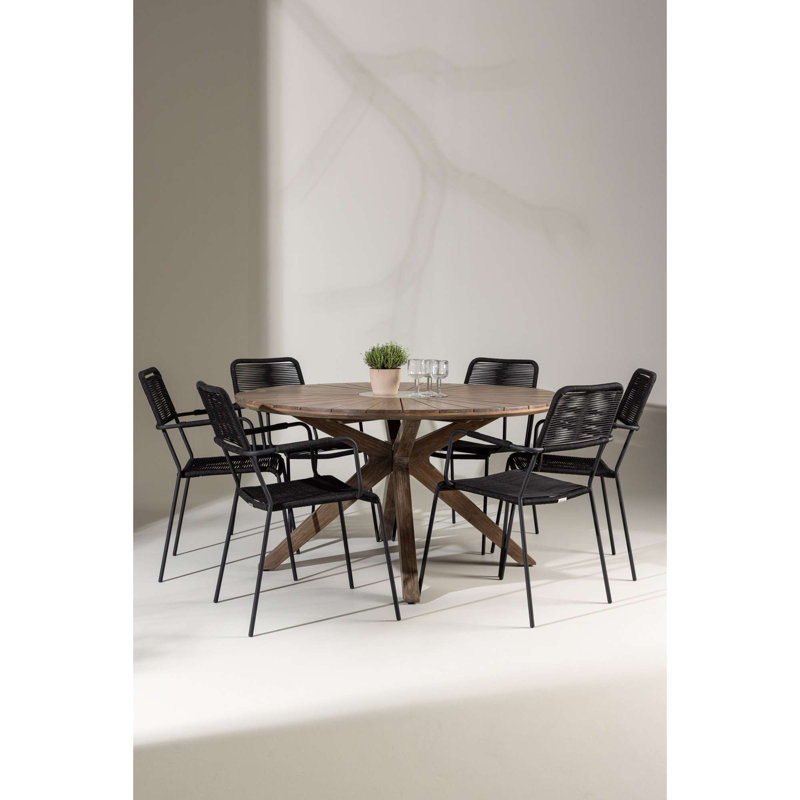 Claudius 6 - Person Patio Dining Set with Round Table, Black