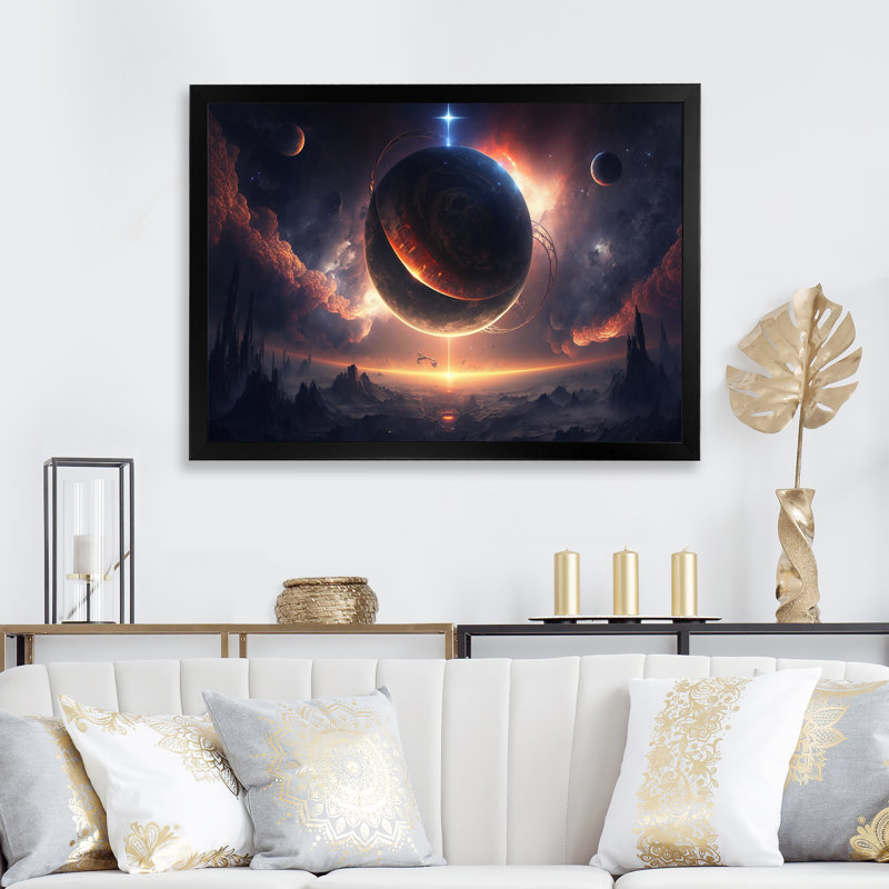 " Deep Planet Eclipse I ", Black Picture Framed, 12" H x 20" W x 1" D