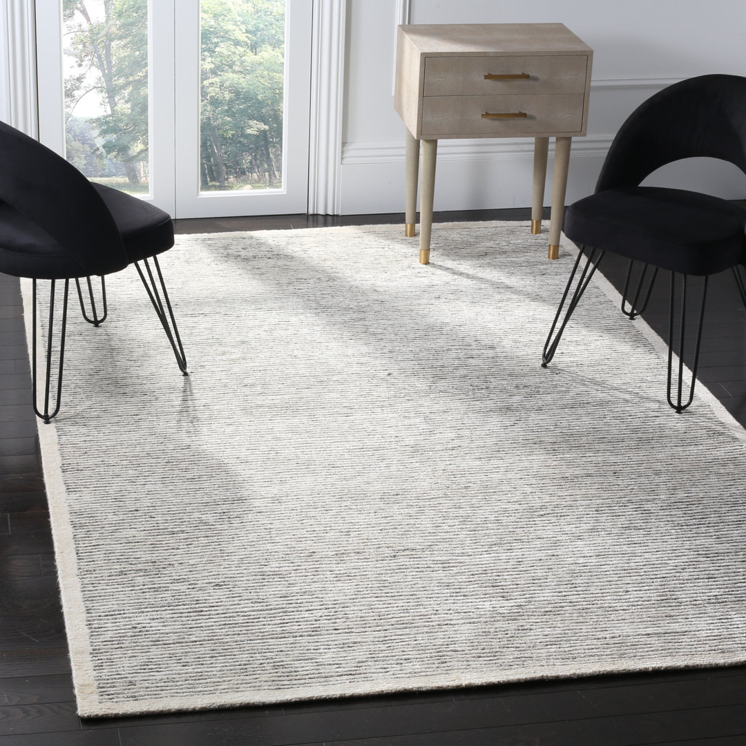 Tibetan Hand Knotted/Wool/Viscose/Cotton Solid Color Rug in Gray Latitude Run® Rug 