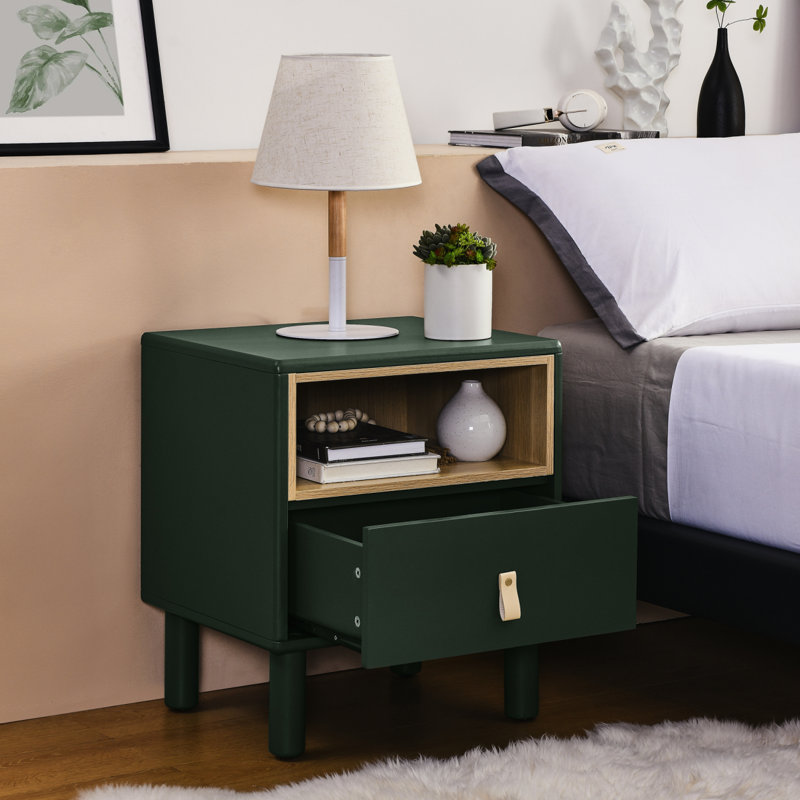 Single Drawer Bedside Table, Green