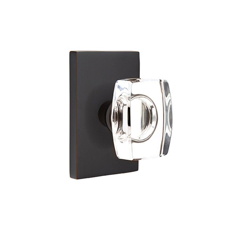 Ensemble de faux boutons Emtek avec rosette rectangulaire moderne et bouton en verre Windsor, Bronze huilé