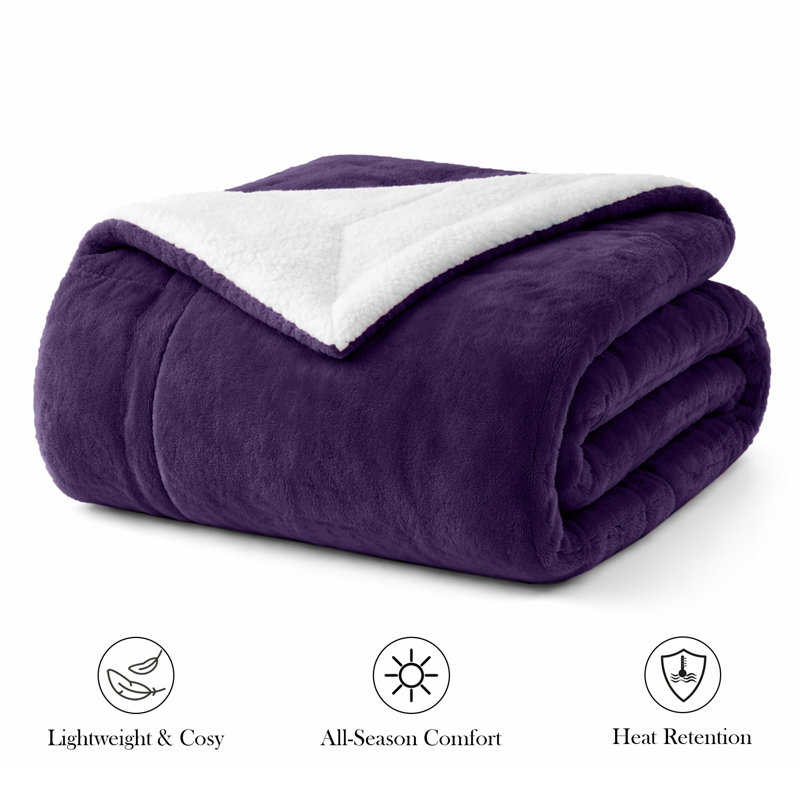 Couverture épaisse réversible en molleton Sherpa, Grand (90 x 90), Mauve