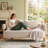 Modern Rounded Loveseat Sofa, Pebble Textured Fabric-124582049