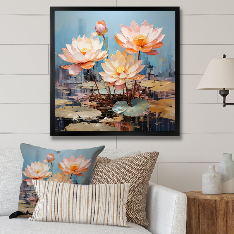 Lotus Pond Blooms Come Alive, H 30 po x l 30 po x P 1 po, Cadre simple noir