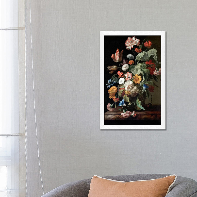 Still-Life With Flowers, C.1700 by Rachel Ruysch - Floater Frame Painting on Canvas, White Framed