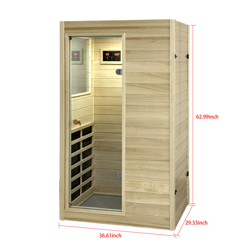 1-Person Indoor Far Infrared Mini Sauna With Red Light Therapy, Maximum Temperature 140℉, Left-Facing Door Design, Built-In Bluetooth Speaker, European Aspen Wood, Digital Display Control Panle