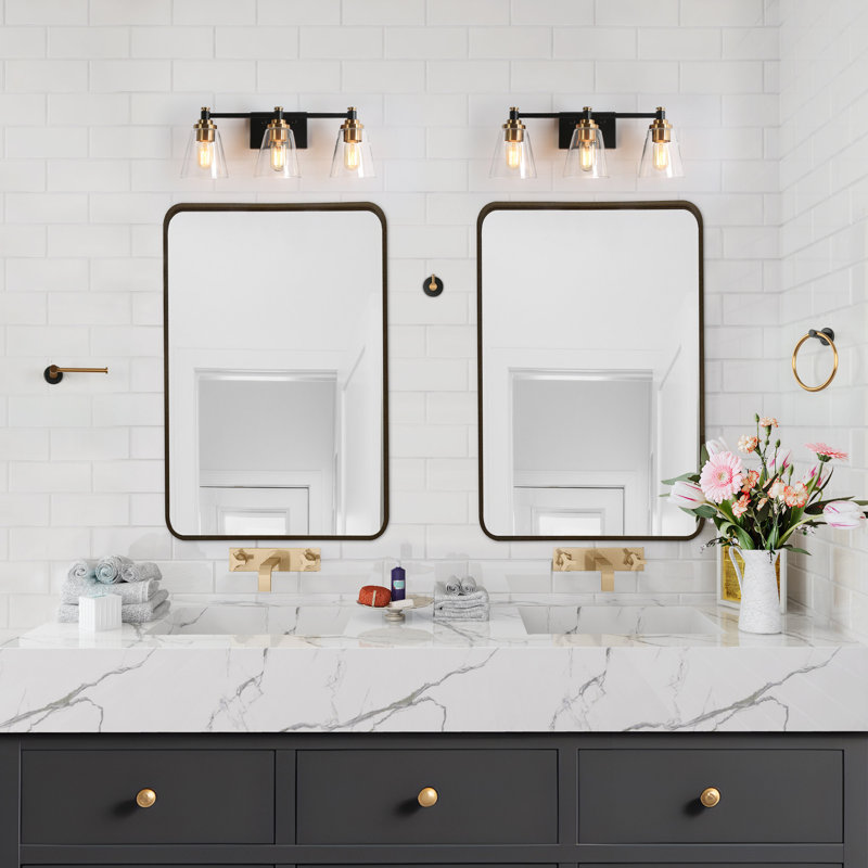Geonaa 3 - Light Dimmable Black Vanity Light with Towel Bar Set