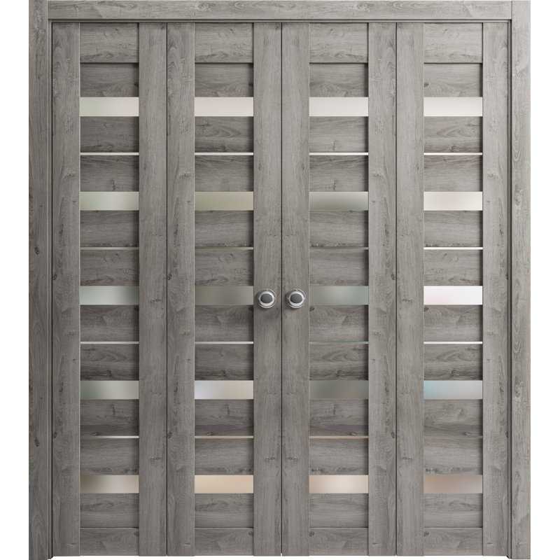 Double portes pliantes en bois givré Quadro, 72 po x 80 po, Gris Nebraska