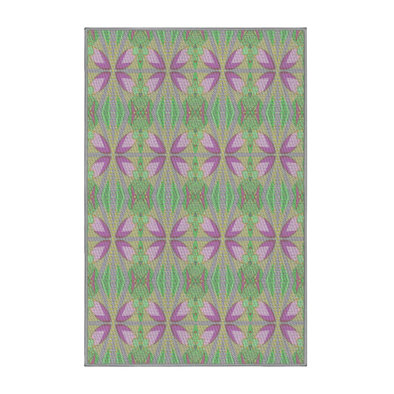 Tapis mauve/vert à motifs, Rectangle 2 pi x 5 pi