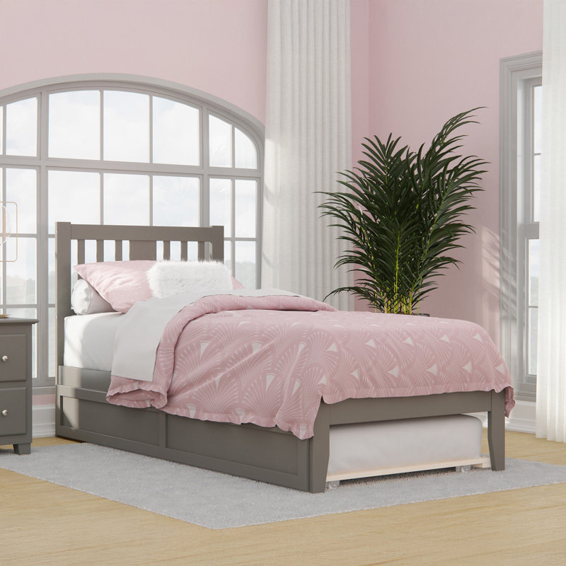 Zosia Solid Wood Slat Bed, Gray, Extra-Long Twin