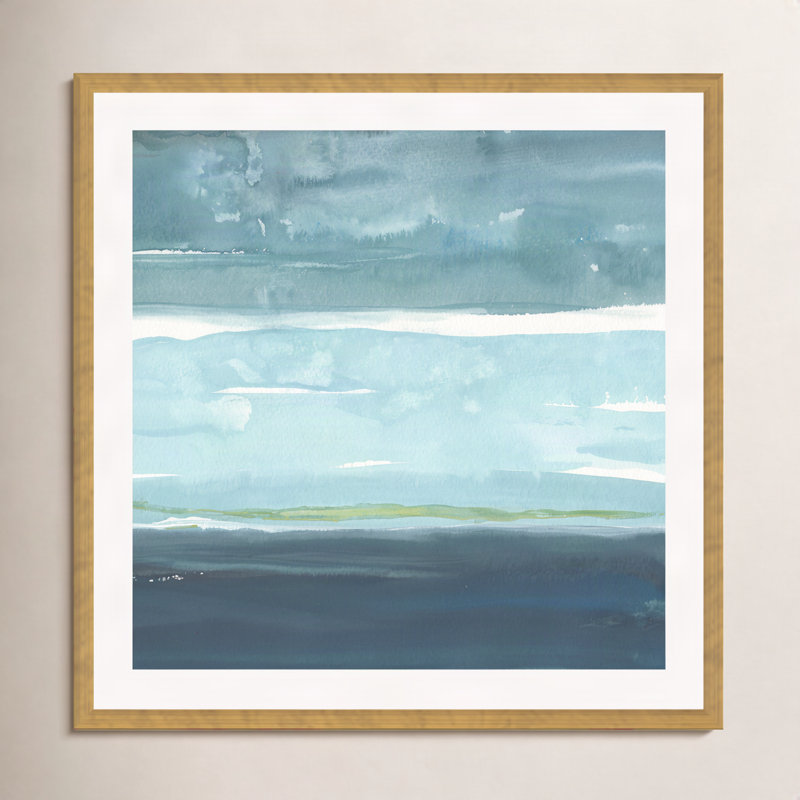 Teal Horizon II Painting by Rob Delamater, 32"H x 48"W, Gold