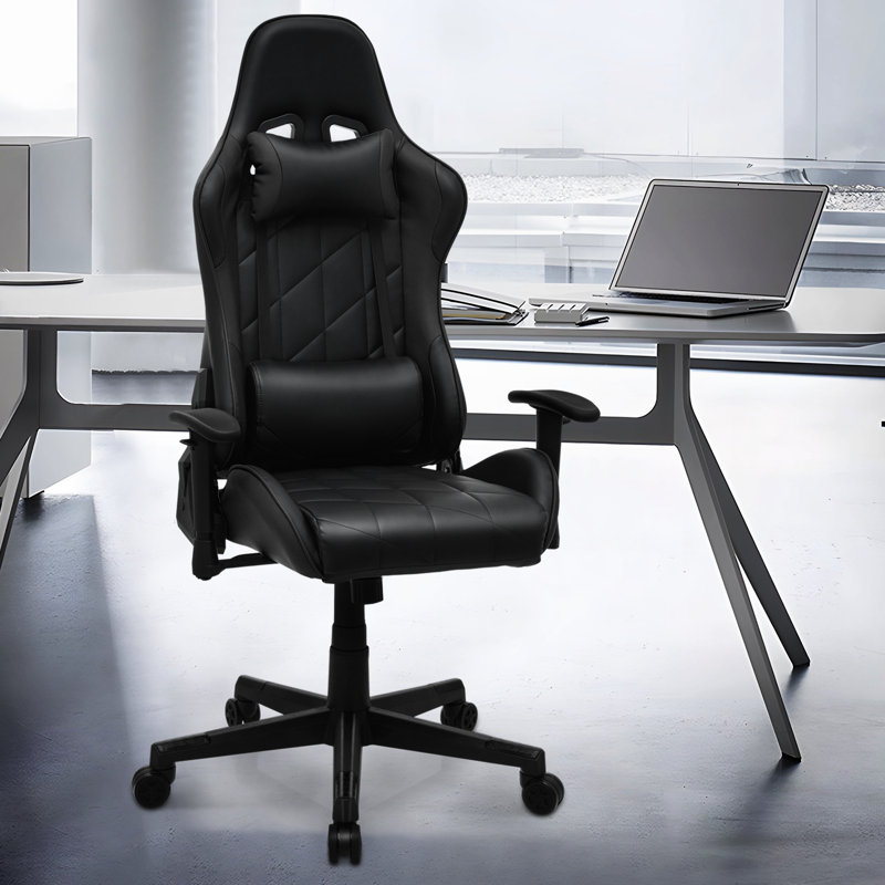Inbox Zero Adjustable Reclining Ergonomic Swiveling PC & Racing Game Chair with Footrest, Black