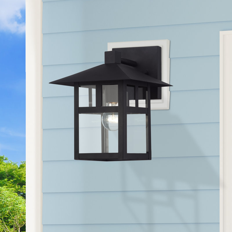 Grande lanterne murale d'extérieur 1 lumière en or satiné avec verre transparent, Or satiné