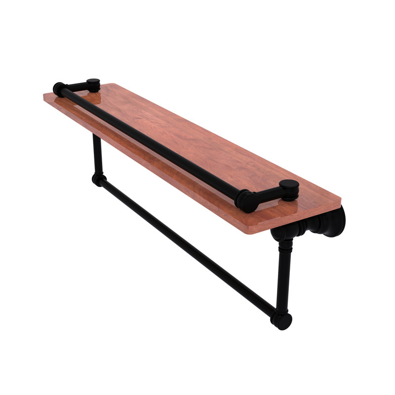 Freyja Ironwood Bracket Shelf with Towel Bar, 5.54" H x 22" W x 7.4" D, Matte Black