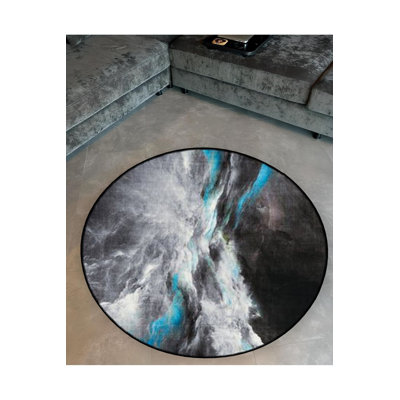 Tapis rond rond bleu foncé à détails tissés lavables à la machine