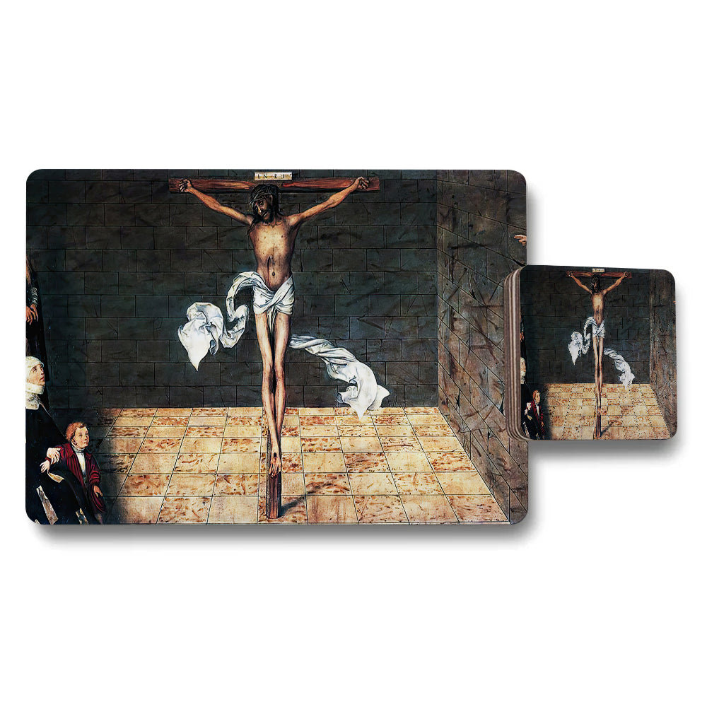 Crucifixion Artwork Placemat And Coaster Set Religious Dinner Decor