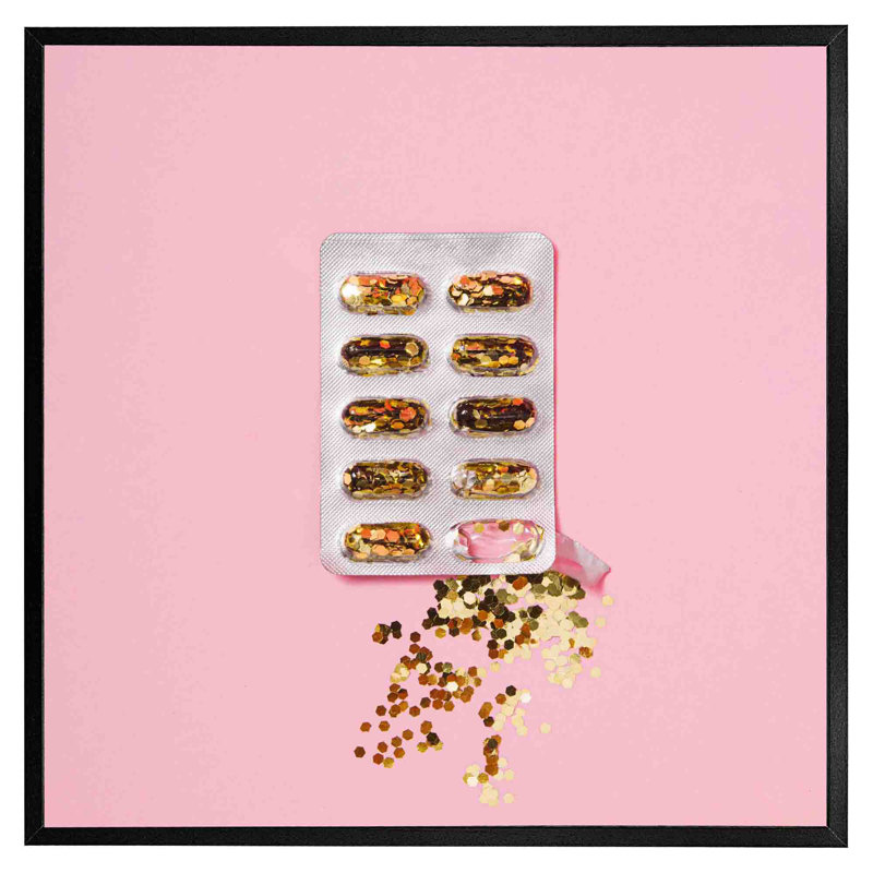 Bernise Glitter Pills - Single Picture Frame Print, 76cm H x 76cm W x 4cm D, Black