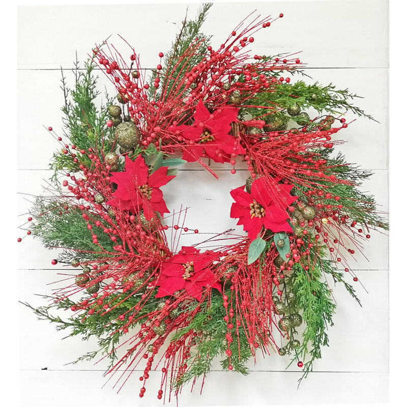 28in Poinsettia Wreath, Red/Green
