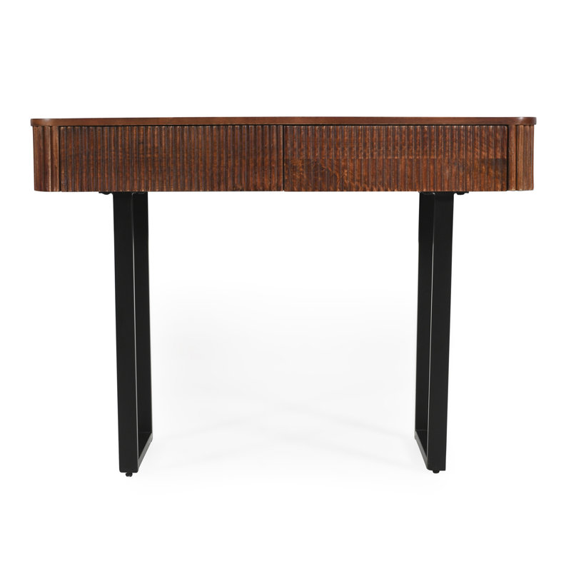 Table d'entrée en bois massif avec design cannelé, console rétro minimaliste avec rangement, table de canapé étroite avec pieds en métal pour le salon du couloir d'entrée