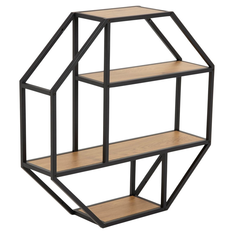 Sobel 4 Piece Octagon Bracket Shelf, Brown