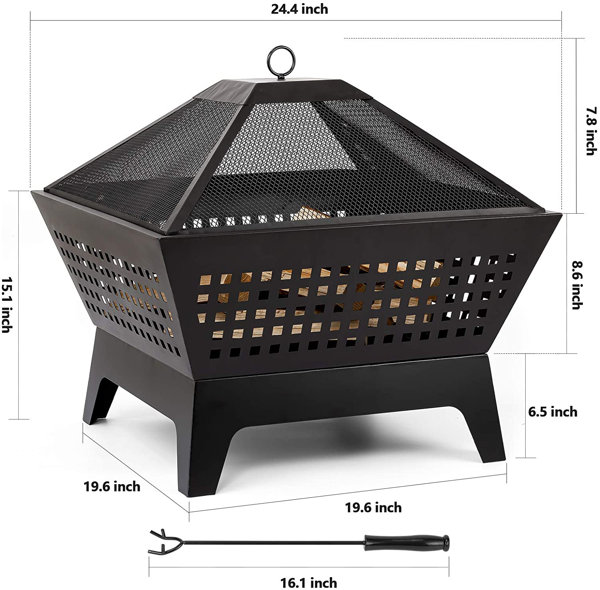  SereneLife Portable Outdoor Wood Fire Pit - 2-in-1 Steel BBQ  Grill 26 Wood Burning Fire Pit Bowl w/ Mesh Spark Screen, Cover Log Grate, Wood  Fire Poker for Camping, Picnic