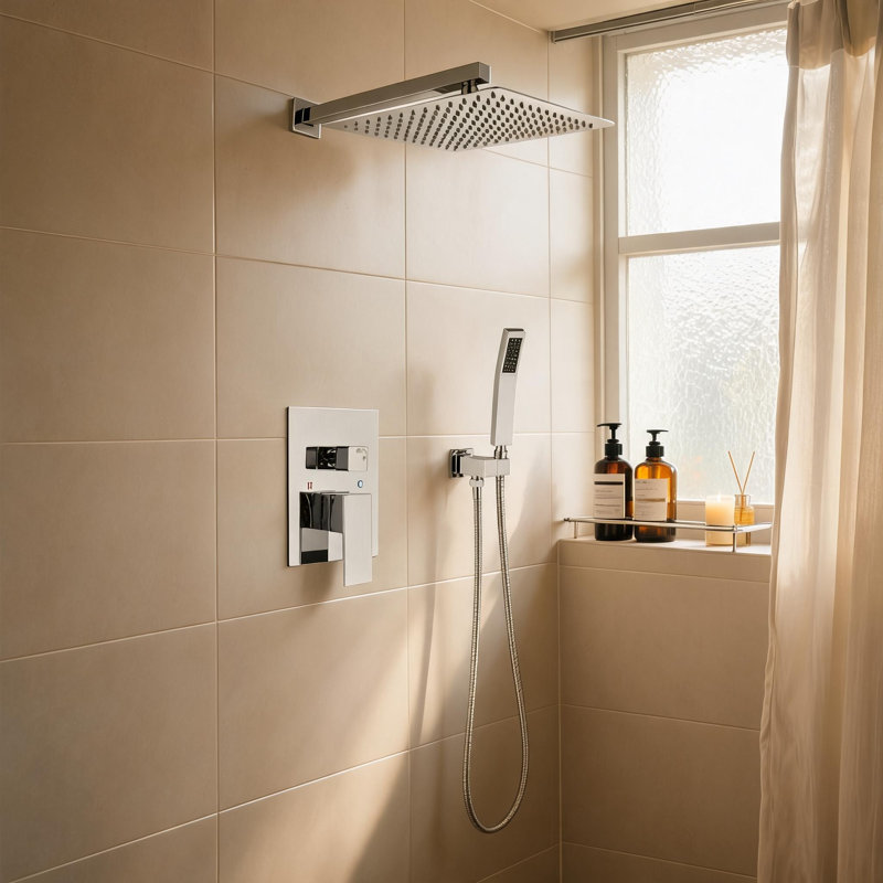 Robinet de pomme de douche mural chromé en laiton avec système de douche à main