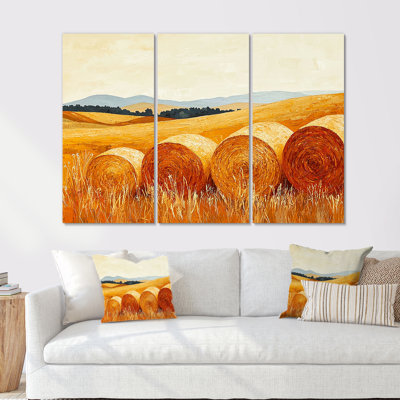 Paysage de ferme jaune et orange, Haystack Hills II - Ensemble de décoration murale de ferme