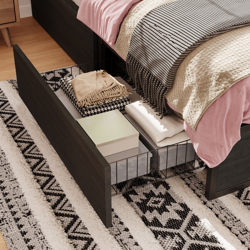 Platform Bed with Storage, 2 Large Customizable Drawers,No Box Spring Needed, Queen, Black