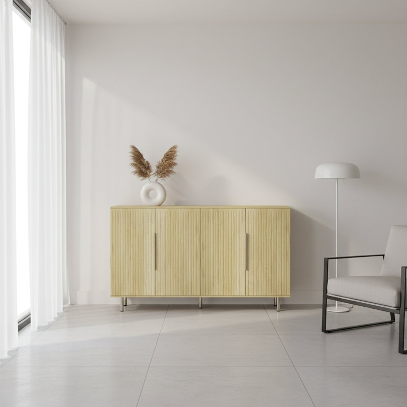 Buffet moderne en bois cannelé avec rangement et tablettes réglables | Idée de cadeau