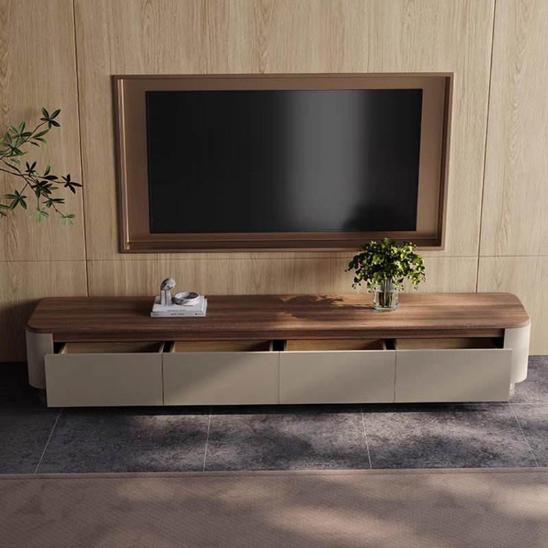 Meuble télé en bois massif de luxe clair, H 15,74 po x L 86,61 po x l 15,74 po