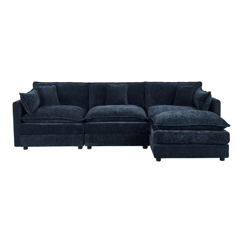Canapé-lit en chenille moderne avec repose-pieds, Chenille bleu, H 33,85 po x l 112,2 po x P 35,82 po