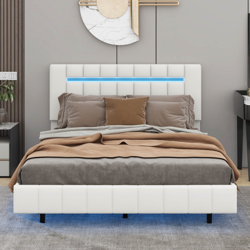 Herrel Upholstered Panel Bed, White