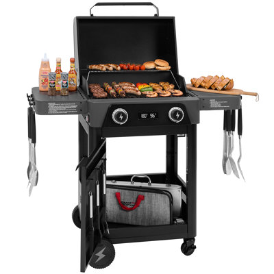 Royal Gourmet Electric Grill with Side Shelves, Gray & Black