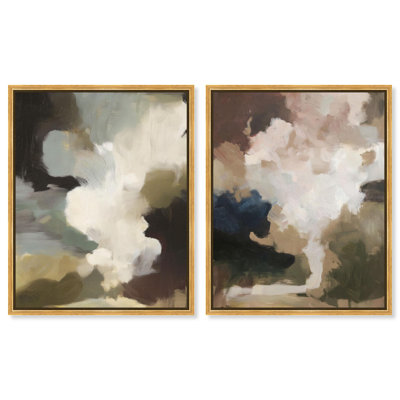 Muted Harmony Pair Canvas Print Boho Wall Decor Set by Art Remedy, Black Frame, 16 x 20