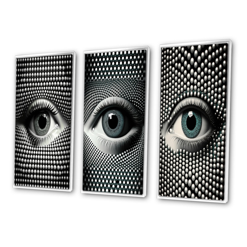 "Œil monochrome", 3 pièces sur toile, Blanc, H 20 po x l 36 po