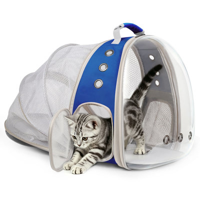 Sac à dos extensible transparent pour chat avec fenêtre en forme de capsule spatiale, bleu