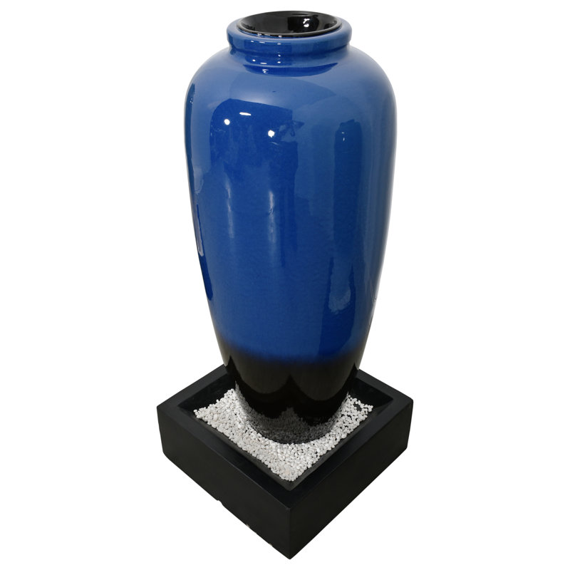 Hand Crafted Weather Resistant Floor Fountain, Dark Blue