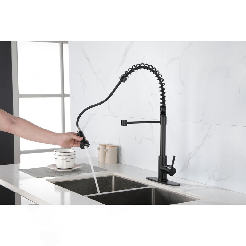 Spring Kitchen Faucet With Pull-Out Sprayer, Stainless Steel Single Handle Single Hole Kitchen Sink Faucet